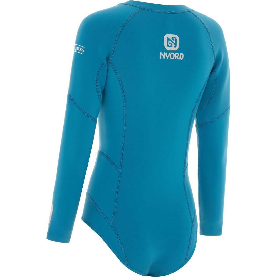 2025 Nyord Womens Solu Yulex 2/2mm Long Sleeve Front Zip Spring Shorty Wetsuit SOLWHL22001-CBL - Celestial Blue